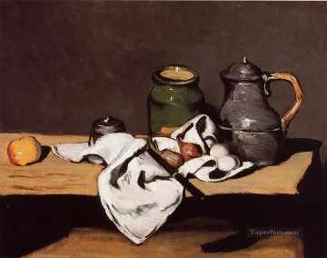 Paul Cezanne Painting - Still Life with Green Pot and Pewter Jug Paul Cezanne